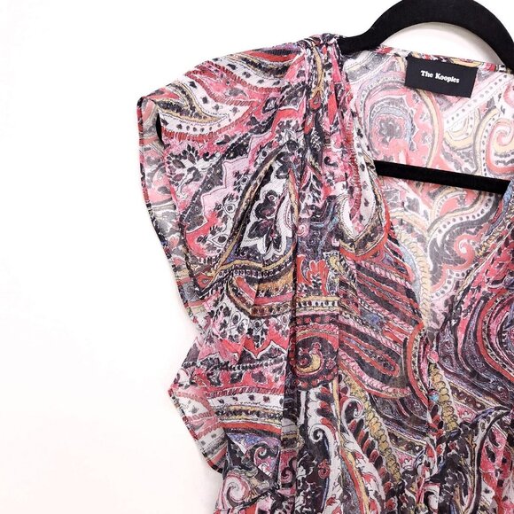The Kooples Midi Dress Sheer Paisley Lightweight V-Neck Ruffle *Unlined XXS - Picture 11 of 14